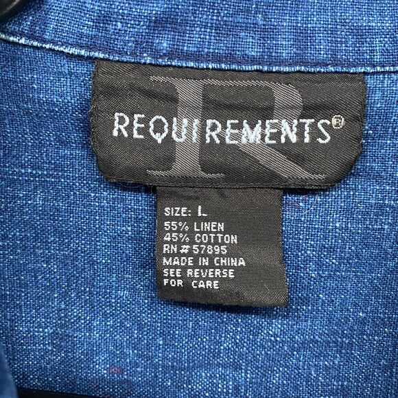 Requirements Dress Size L Blue Floral Linen Metal Button Up Peasant Ranch Farm - Picture 6 of 8